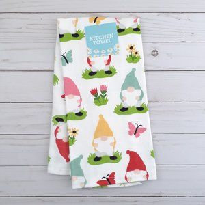 Kitchen Towel Spring Gnomes Flowers Butterflies Dual Purpose